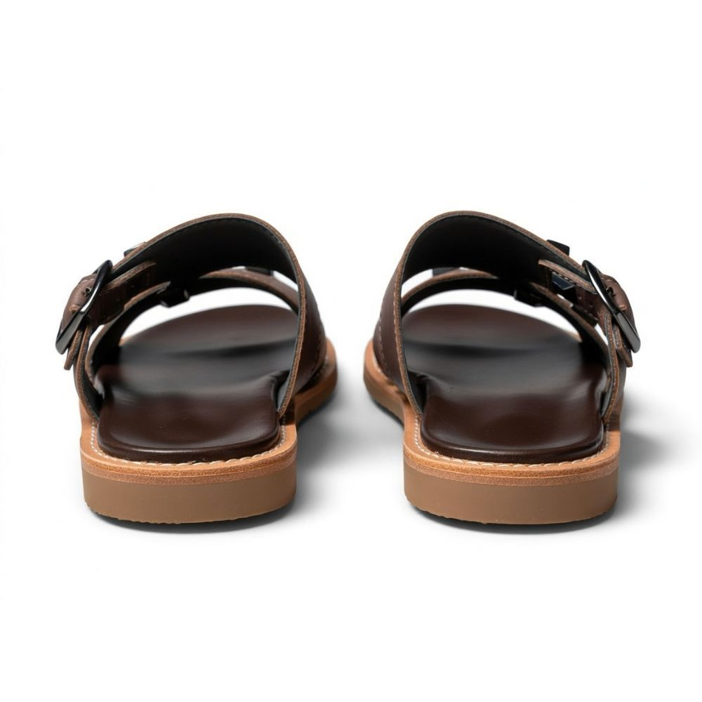 Brown Faux Leather Studded Buckle Slides